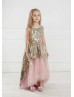 Gold Sequins Blush Pink Tulle High Low Flower Girl Dress